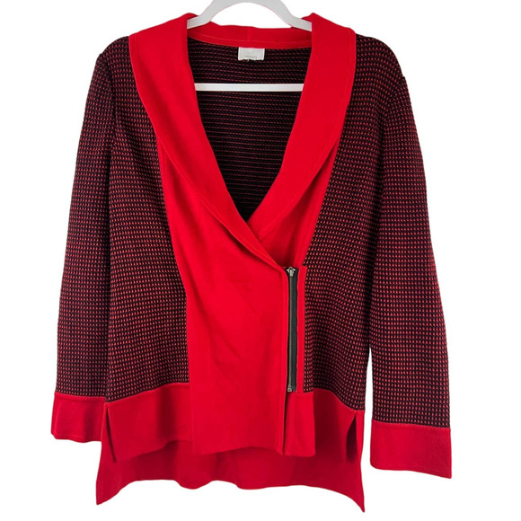 Ming Sweaters - Ming Red Black top Zipper Sweater V-Neck Long Sleeves Color Block XXS